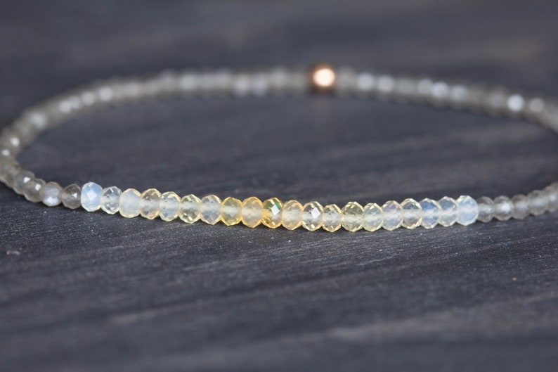 Grey Moonstone with Pastel Opal Stretch Bracelet, Dainty Beaded Gemstone Jewelry