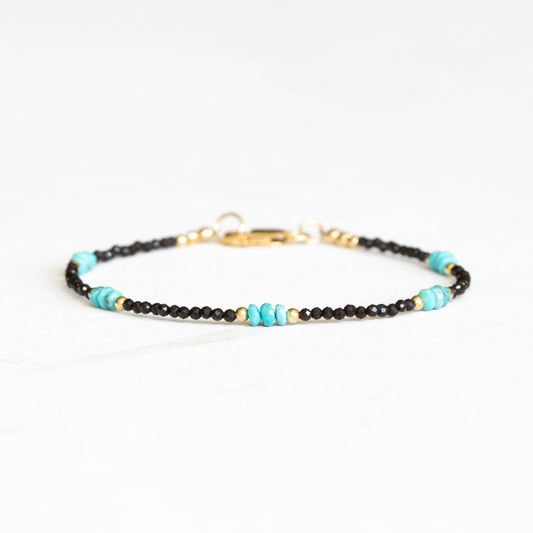 Dainty Black Spinel Bracelet with Genuine Turquoise, Natural Gemstone Jewelry