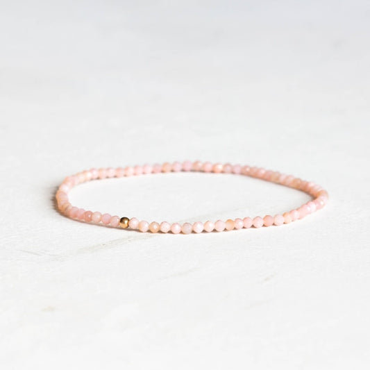 Dainty Pink Opal Stretch Bracelet, Ultra Delicate Beaded Pink Gemstone Jewelry