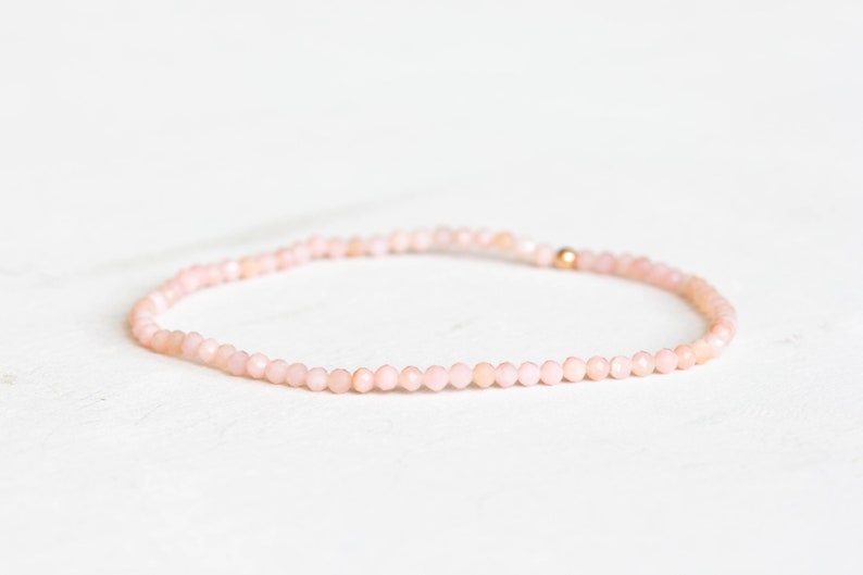 Dainty Pink Opal Stretch Bracelet, Ultra Delicate Beaded Pink Gemstone Jewelry