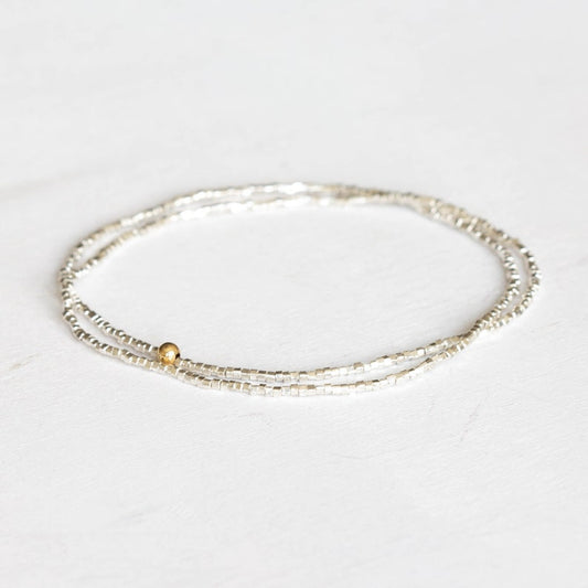 Tiny Fine Silver Stretch Wrap Bracelet, Dainty Karen Hill Tribe Silver Cube Jewelry