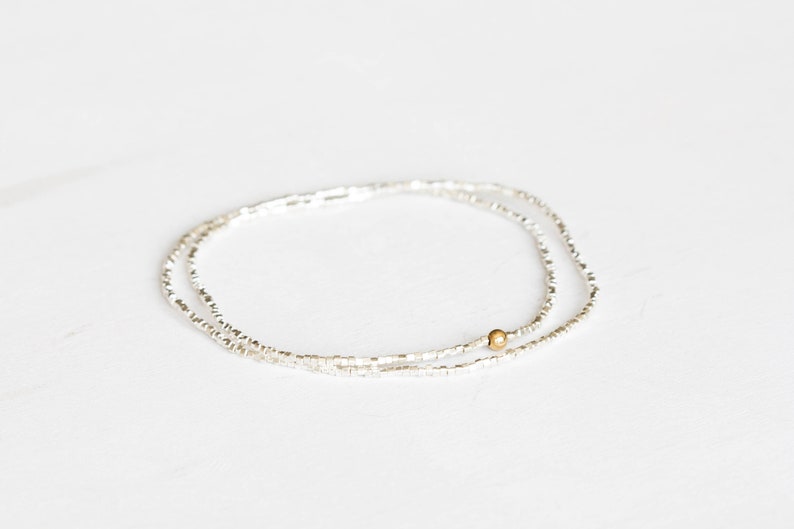 Tiny Fine Silver Stretch Wrap Bracelet, Dainty Karen Hill Tribe Silver Cube Jewelry