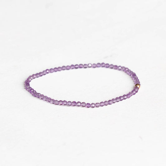Lavender Amethyst Stretch Bracelet, Beaded Delicate Elastic Jewelry, February Birthstone