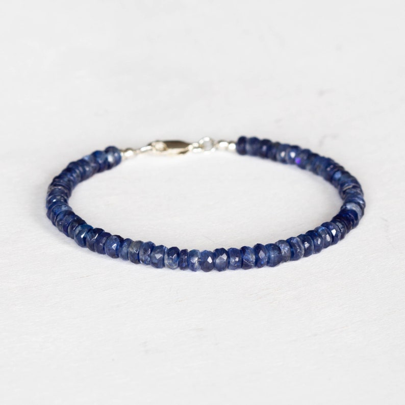 Blue Kyanite Bracelet, Genuine Gemstone Jewelry with Rose Gold Fill or Sterling Silver