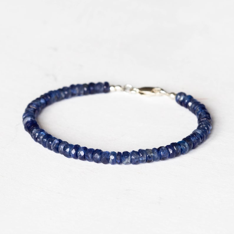 Blue Kyanite Bracelet, Genuine Gemstone Jewelry with Rose Gold Fill or Sterling Silver