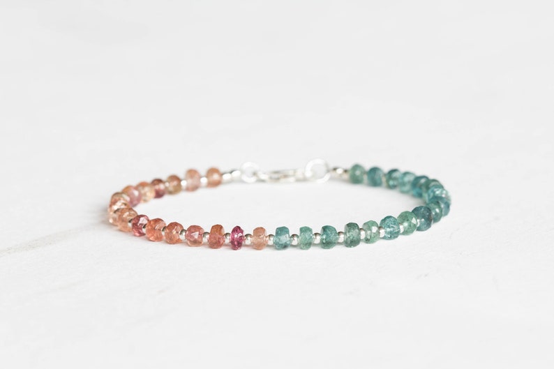Pink & Blue Tourmaline Bracelet, Beaded Indicolite and Peach Gemstone Jewelry