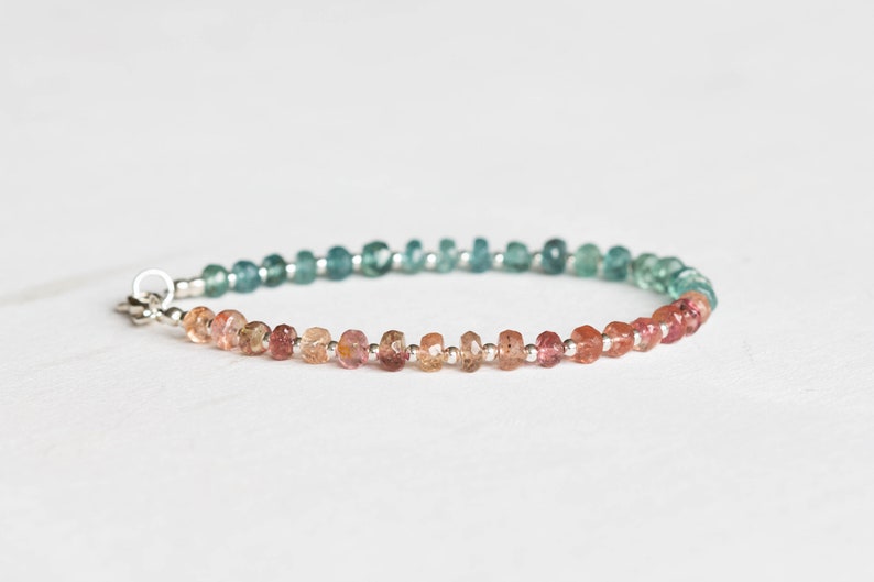 Pink & Blue Tourmaline Bracelet, Beaded Indicolite and Peach Gemstone Jewelry