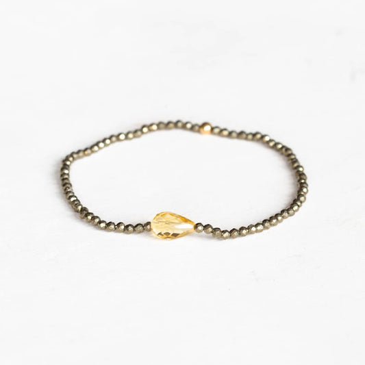 Dainty Pyrite Stretch Bracelet with Citrine, Delicate Beaded Multi Gemstone Jewelry