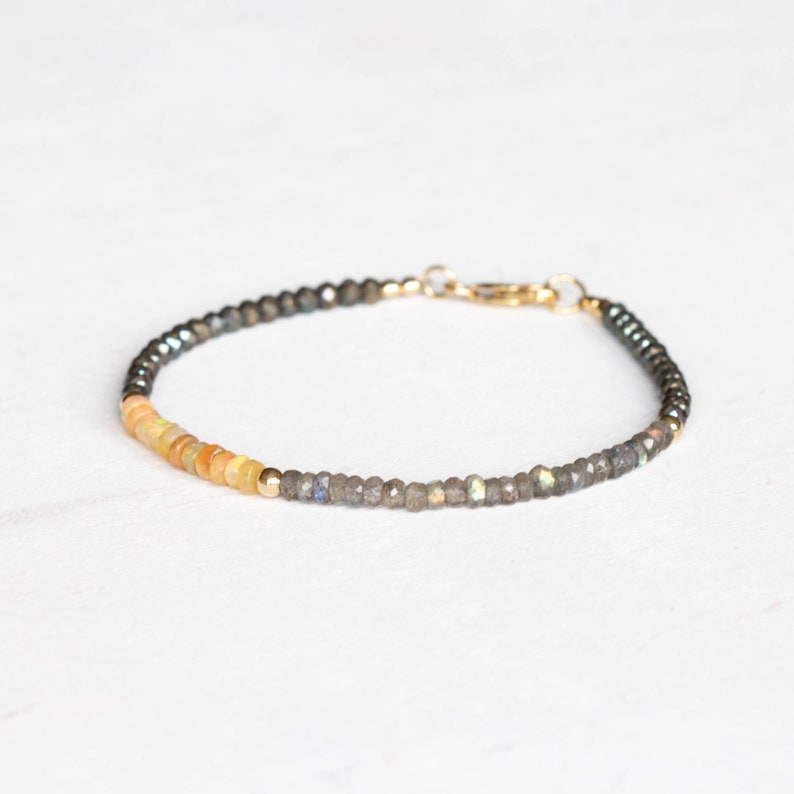 Opal, Pyrite & Labradorite Bracelet, Delicate Gemstone Beaded Bracelet, Labradorite Jewelry, Beaded Pyrite Bracelet, Multi Gemstone Stacking