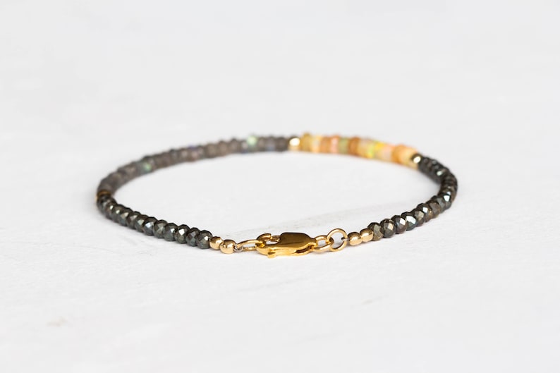 Opal, Pyrite & Labradorite Bracelet, Delicate Gemstone Beaded Bracelet, Labradorite Jewelry, Beaded Pyrite Bracelet, Multi Gemstone Stacking