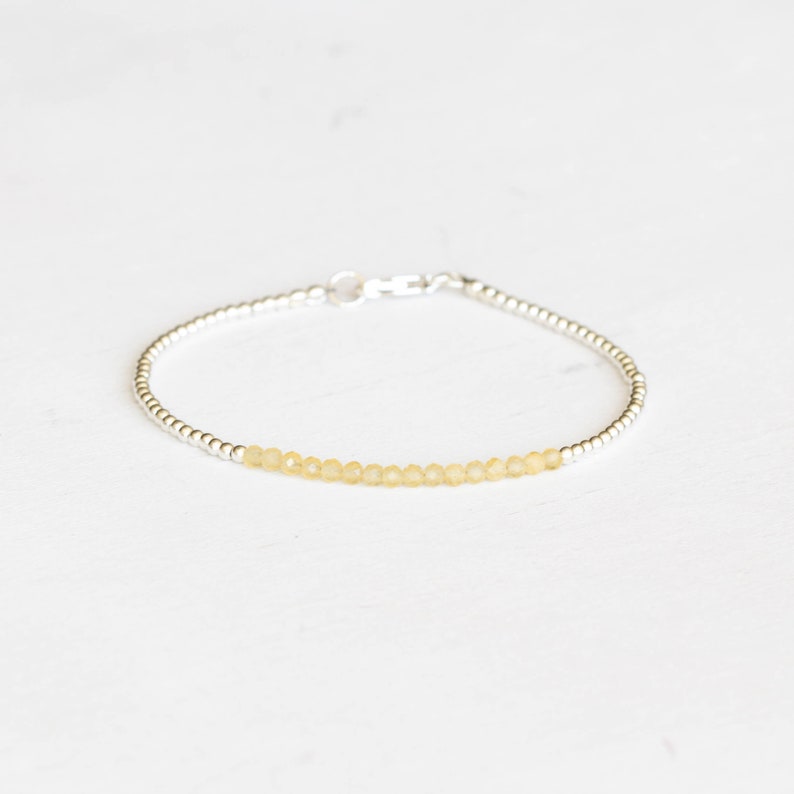 Yellow Calcite Bracelet with Rose Gold Fill or Sterling Silver, Dainty Beaded Genuine Yellow Gemstone Jewelry