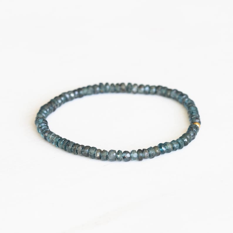 Teal Kyanite Stretch Bracelet, Moss Kyanite Genuine Gemstone Jewelry