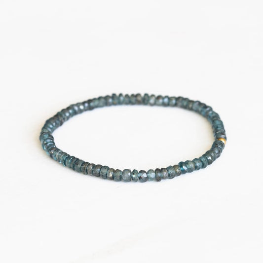 Teal Kyanite Stretch Bracelet, Moss Kyanite Genuine Gemstone Jewelry