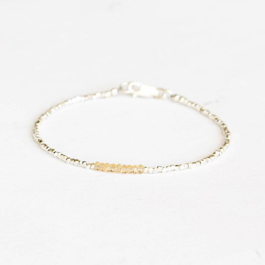 Dainty Fine Silver Bracelet with Imperial Topaz, Skinny Karen Hill Tribe Silver Stacking Bracelet