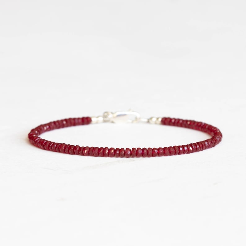 Dainty Ruby Bracelet, Genuine July Birthstone Beaded Jewelry