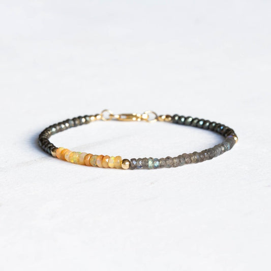 Opal, Pyrite & Labradorite Bracelet, Delicate Gemstone Beaded Bracelet, Labradorite Jewelry, Beaded Pyrite Bracelet, Multi Gemstone Stacking