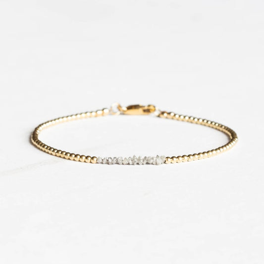 Rough Gray Diamond Bracelet with Rose Gold Fill or Sterling Silver, Dainty Raw April Birthstone Beaded Jewelry