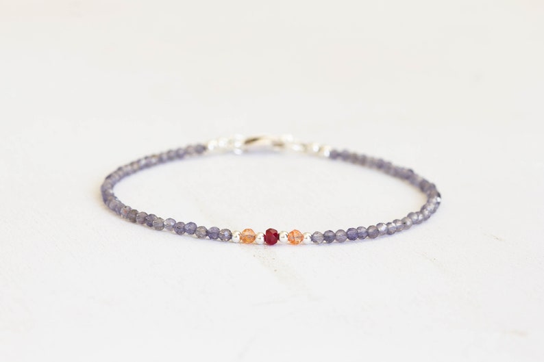 Dainty Iolite Bracelet with Sunstone and Ruby