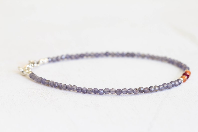 Dainty Iolite Bracelet with Sunstone and Ruby