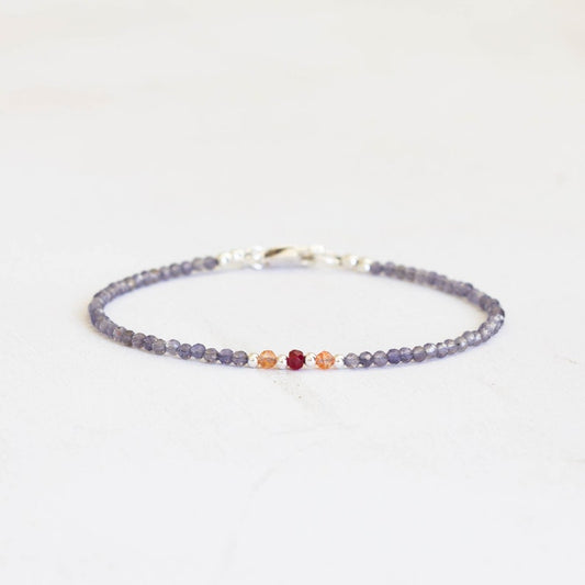 Dainty Iolite Bracelet with Sunstone and Ruby