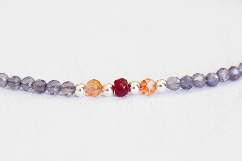 Dainty Iolite Bracelet with Sunstone and Ruby
