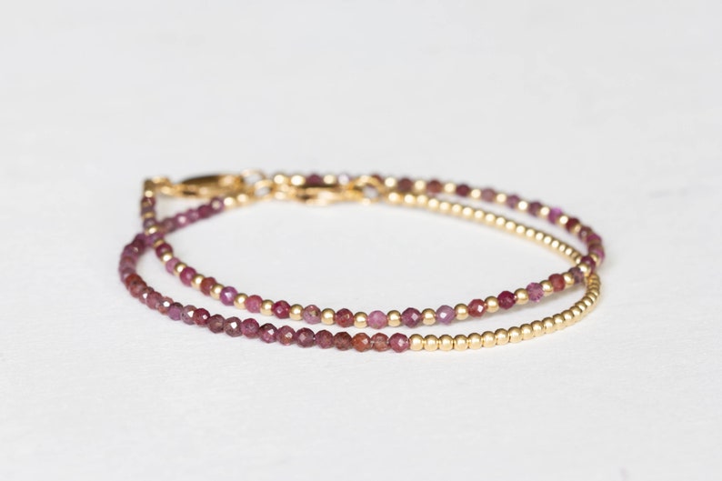 Dainty Ruby Bracelet, Sterling Silver or Rose Gold Filled, Delicate July Birthstone Stacking Jewelry, Single or Set