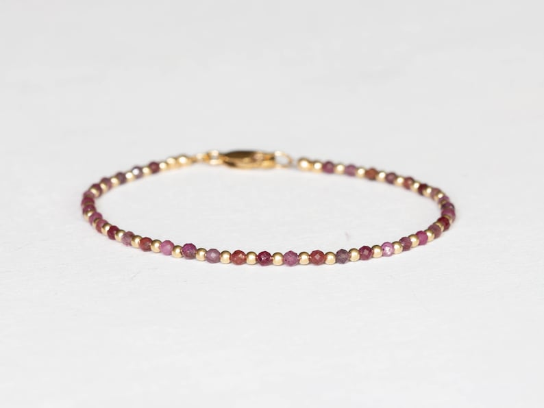 Dainty Ruby Bracelet, Sterling Silver or Rose Gold Filled, Delicate July Birthstone Stacking Jewelry, Single or Set