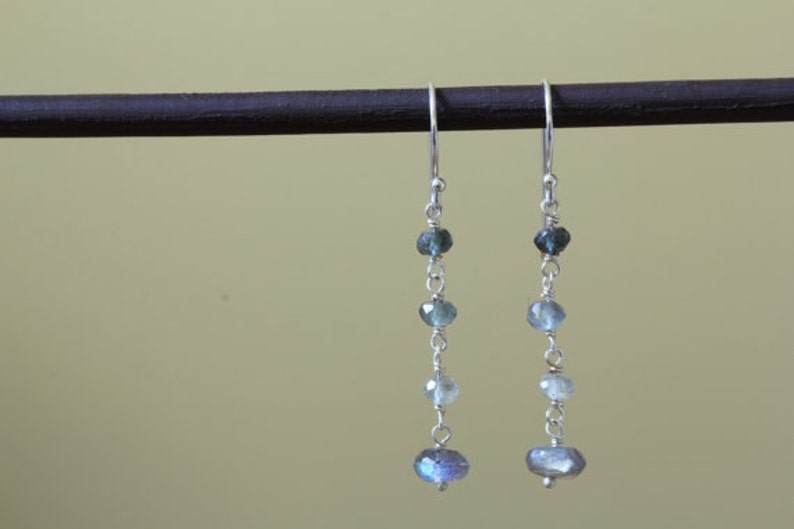 Labradorite & Moss Aquamarine Earrings, Simple Delicate Gemstone Dangle Earrings, Moss Aquamarine Jewelry, Sterling Silver, Rose Gold Filled