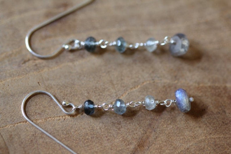 Labradorite & Moss Aquamarine Earrings, Simple Delicate Gemstone Dangle Earrings, Moss Aquamarine Jewelry, Sterling Silver, Rose Gold Filled