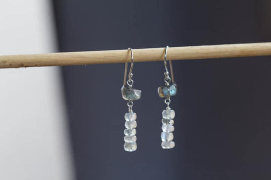 Ceylon Moonstone & Labradorite Earrings, Moonstone Dangle Earrings, Simple Moonstone Earrings, Rose Gold Filled or Sterling Silver