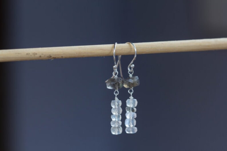 Ceylon Moonstone & Labradorite Earrings, Moonstone Dangle Earrings, Simple Moonstone Earrings, Rose Gold Filled or Sterling Silver
