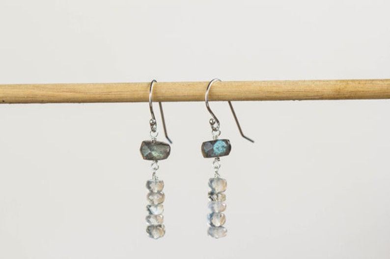 Ceylon Moonstone & Labradorite Earrings, Moonstone Dangle Earrings, Simple Moonstone Earrings, Rose Gold Filled or Sterling Silver