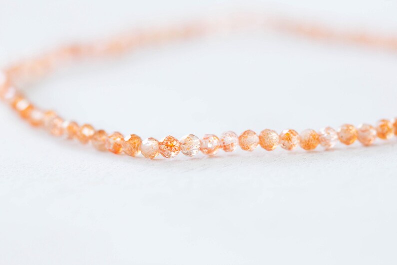 Sunstone Stretch Bracelet, Ultra Delicate Beaded Peach Orange Gemstone Jewelry, Small Faceted Beads on Stretchy Elastic