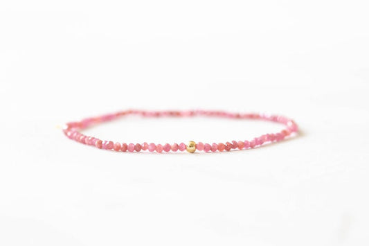 Rhodochrosite Stretch Bracelet, Ultra Dainty Beaded Pink Gemstone Jewelry, Small Faceted Beads on Stretchy Elastic