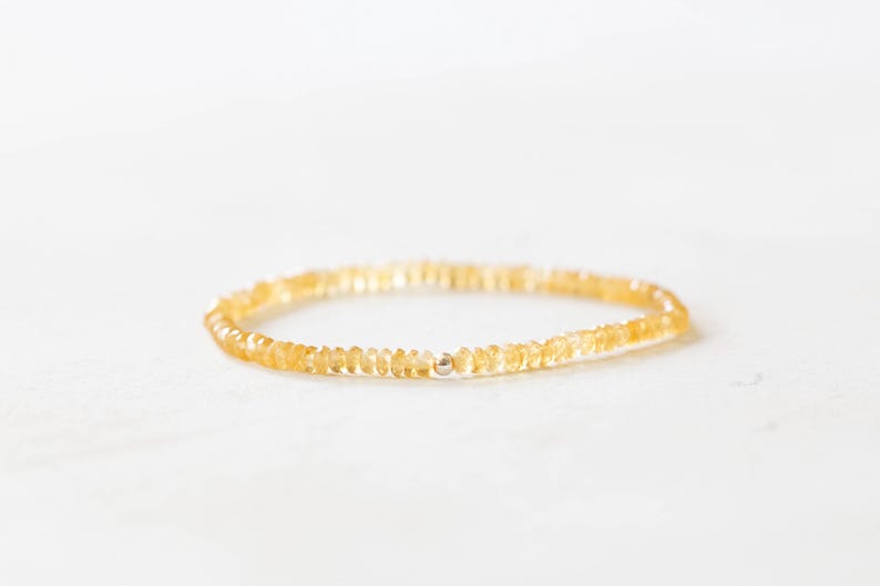 Citrine Stretch Bracelet, Delicate Beaded November Birthstone Jewelry, Elastic Stacking Bracelet