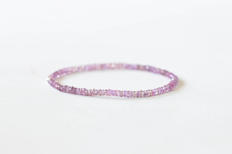 Purple Sapphire Stretch Bracelet, Faceted Natural Gemstone Elastic Jewelry