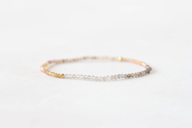 Dainty Shaded Moonstone Stretch Bracelet, Delicate Grey Brown Chocolate Gemstone Elastic Jewelry, Multi Colored Gemstone