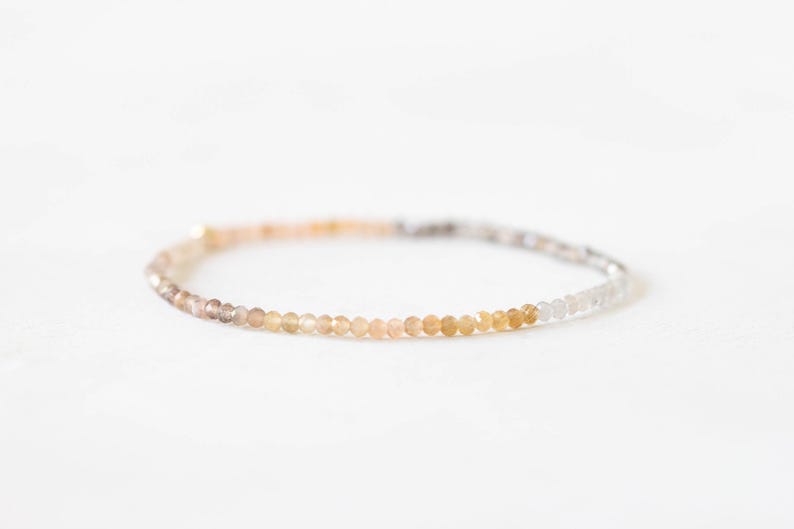 Dainty Shaded Moonstone Stretch Bracelet, Delicate Grey Brown Chocolate Gemstone Elastic Jewelry, Multi Colored Gemstone