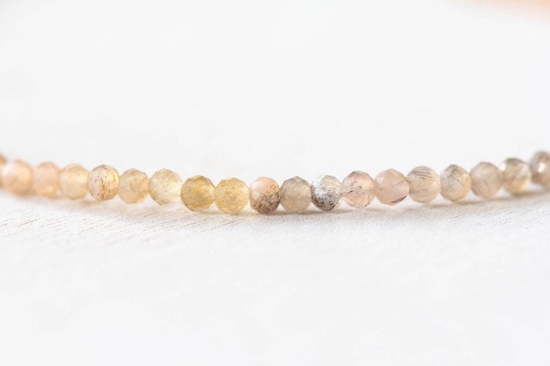 Dainty Shaded Moonstone Stretch Bracelet, Delicate Grey Brown Chocolate Gemstone Elastic Jewelry, Multi Colored Gemstone