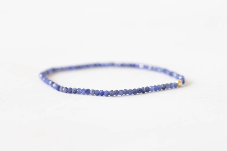 Dainty Sodalite Stretch Bracelet, Ultra Delicate Faceted Beaded Blue Gemstone Jewelry