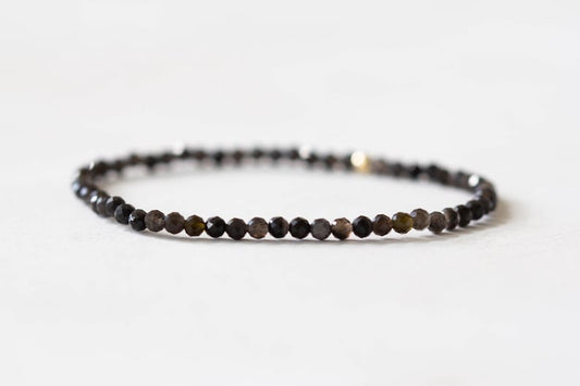 Obsidian Stretch Bracelet, Dainty Beaded Black Gemstone Jewelry Jewelry