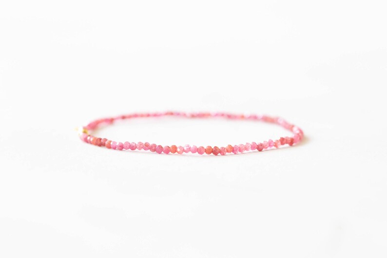 Rhodochrosite Stretch Bracelet, Ultra Dainty Beaded Pink Gemstone Jewelry, Small Faceted Beads on Stretchy Elastic