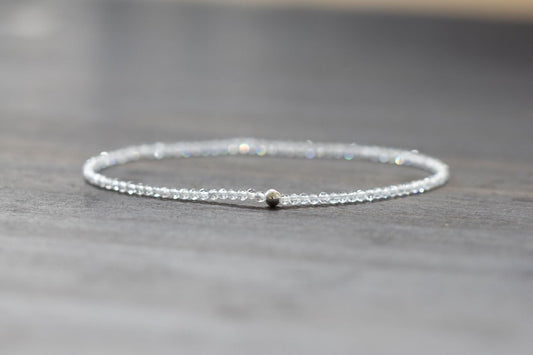 Dainty Rainbow Moonstone Bracelet, Delicate Beaded Blue Flash Jewelry, June Birthstone Crystal Gift