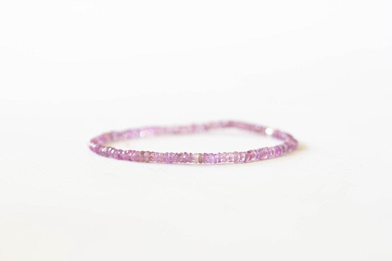 Purple Sapphire Stretch Bracelet, Faceted Natural Gemstone Elastic Jewelry