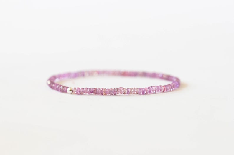 Purple Sapphire Stretch Bracelet, Faceted Natural Gemstone Elastic Jewelry