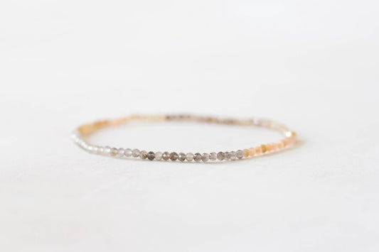 Dainty Shaded Moonstone Stretch Bracelet, Delicate Grey Brown Chocolate Gemstone Elastic Jewelry, Multi Colored Gemstone