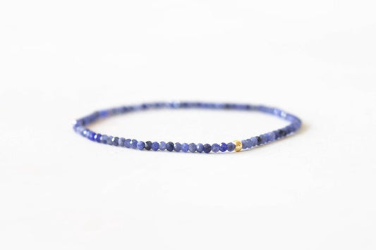 Dainty Sodalite Stretch Bracelet, Ultra Delicate Faceted Beaded Blue Gemstone Jewelry