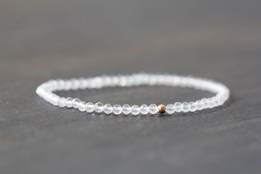Dainty Rose Quartz Bracelet, Pale Pink Gemstone Jewelry, Delicate Beaded Stretch Bracelet
