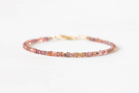Brown and Peach Sapphire Bracelet, Dainty September Shaded Birthstone Jewelry, Sterling Silver or Rose Gold Fill