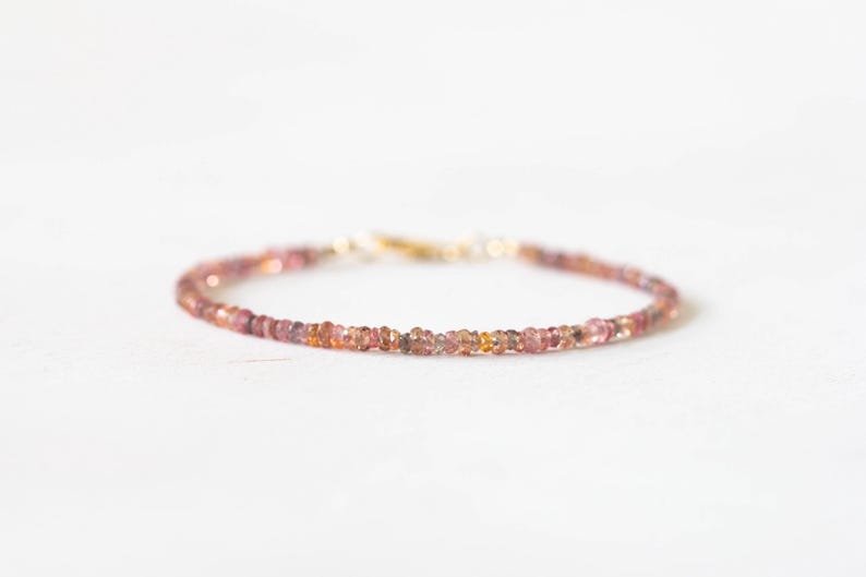 Brown and Peach Sapphire Bracelet, Dainty September Shaded Birthstone Jewelry, Sterling Silver or Rose Gold Fill